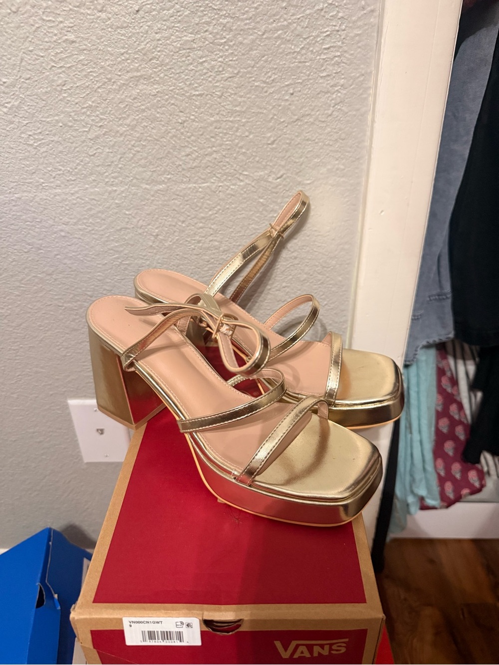 Gold Platform Block Heel Sandals - Women